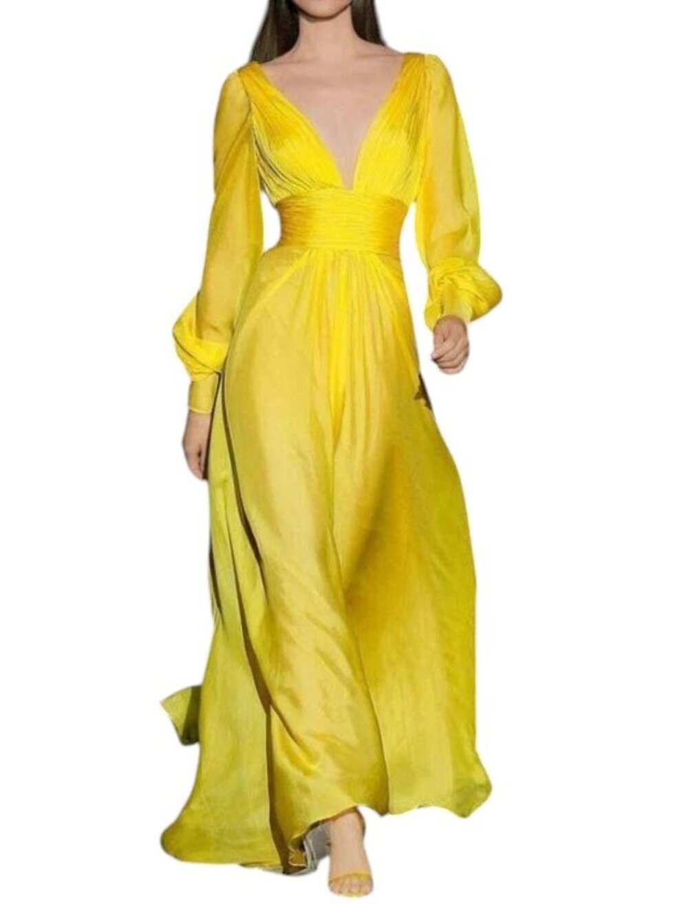 TS Couture Yellow Organza Evening Maxi Dress Size Medium NWT Flaw